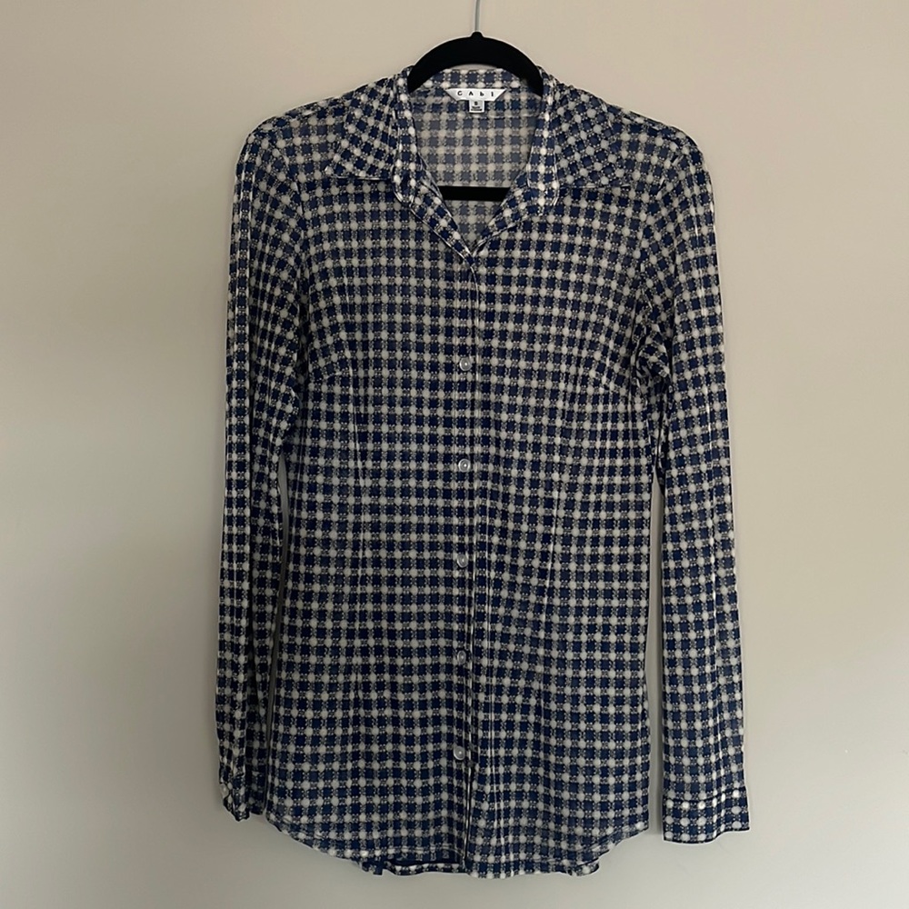 Sheer Cabi Blue and White Checkered Blouse